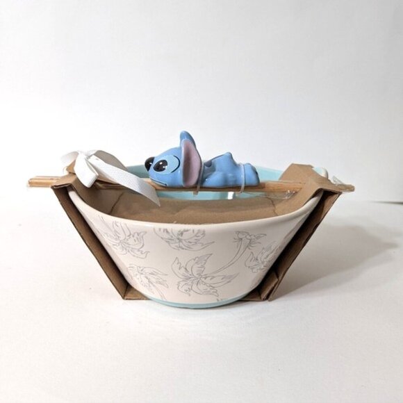 Rae Dunn X Disney Collection Stitch Noodle Bowl With Wooden Chopsticks And Rest - Picture 4 of 6